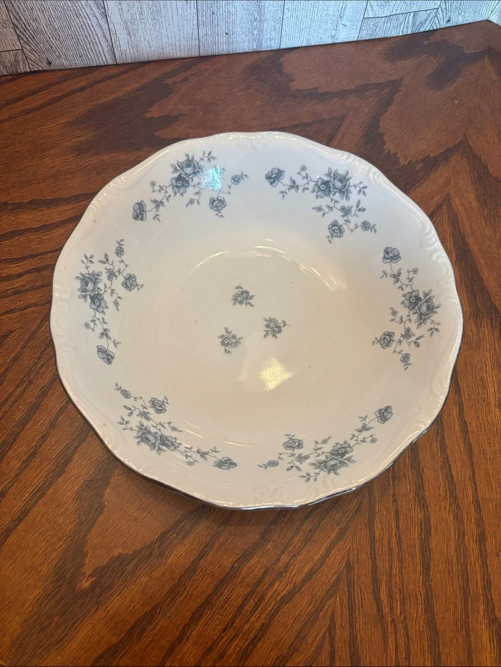 Haviland Blue Garland White Porcelain Soup Bowl with Blue Floral Pattern